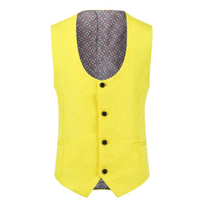 3-Piece Paisley Yellow Suit Shawl Collar Suit