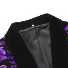 Purple Sequins Blazer Shawl Collar Blazer
