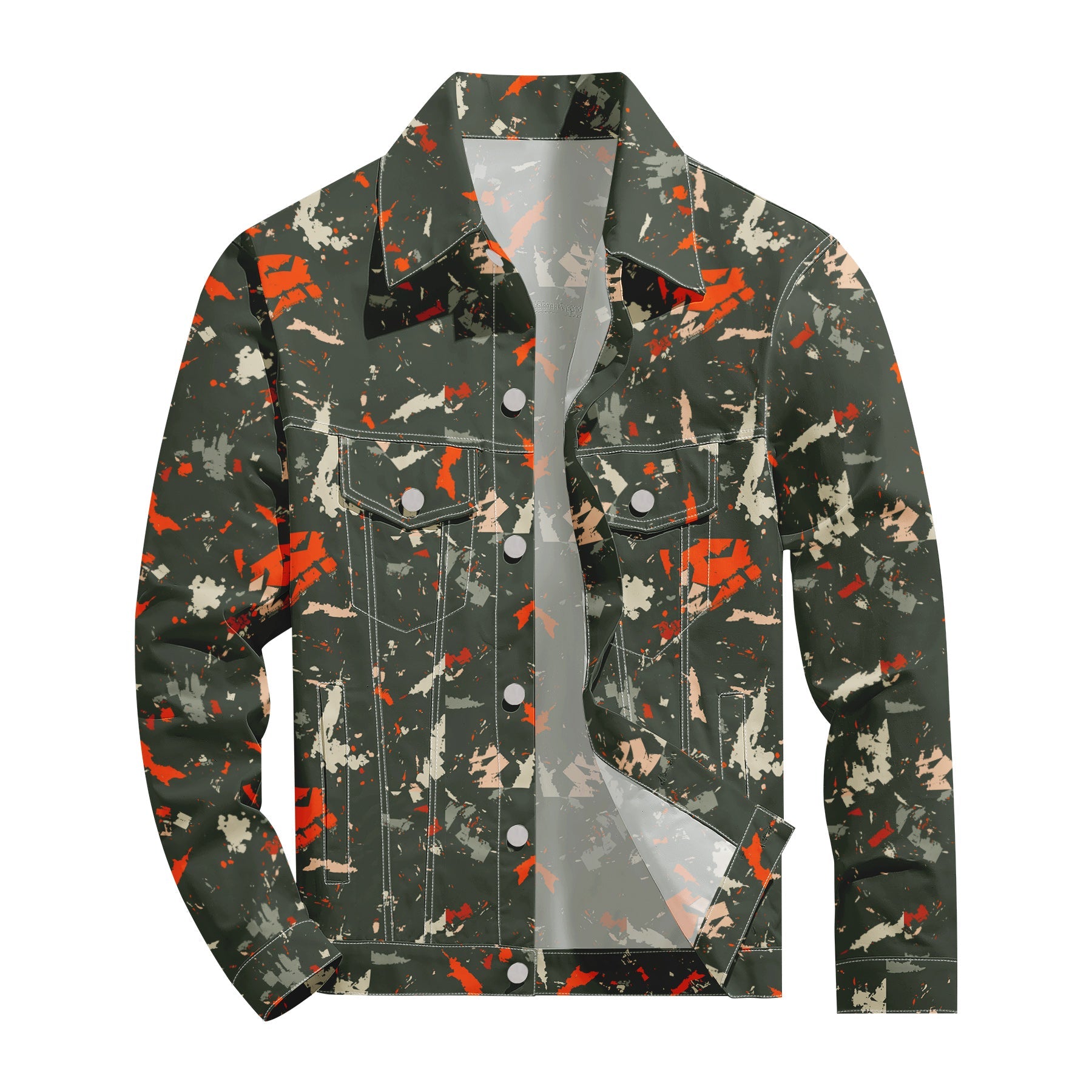 Men's Denim Jacket with Lapel Print Camouflage Green WHOLESALE