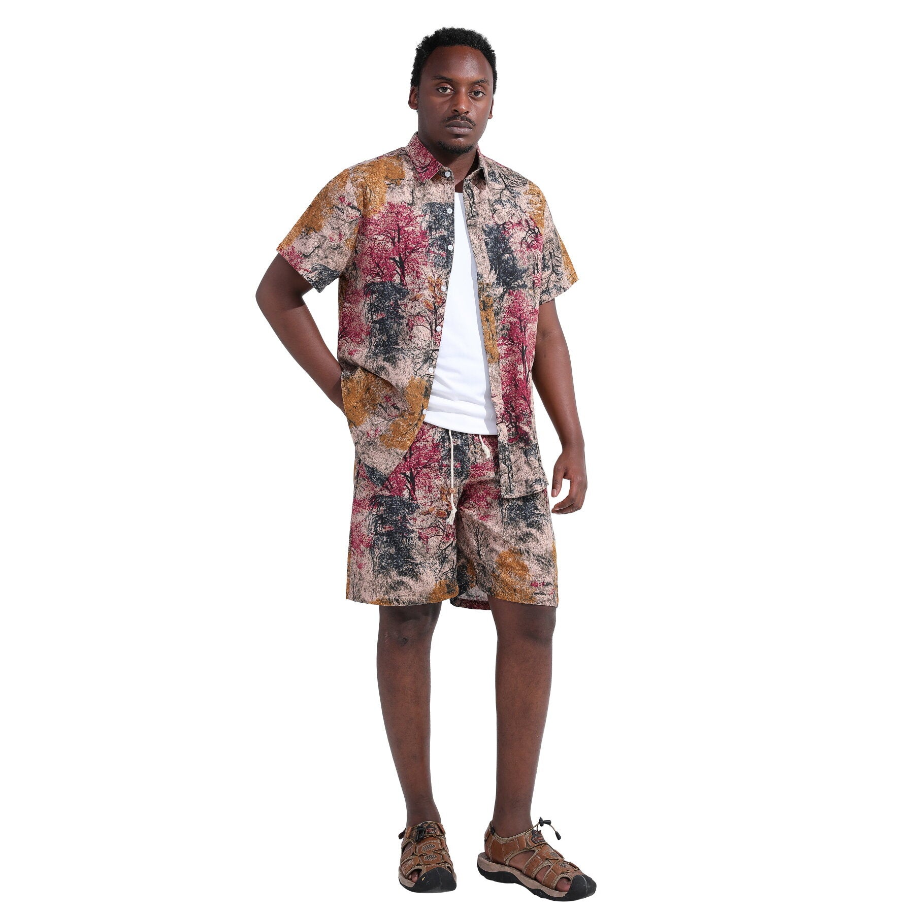 2-Piece Maple Forest Printed Summer Suit