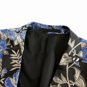 Men's Printed Lapel One Button Blazer Dark Blue