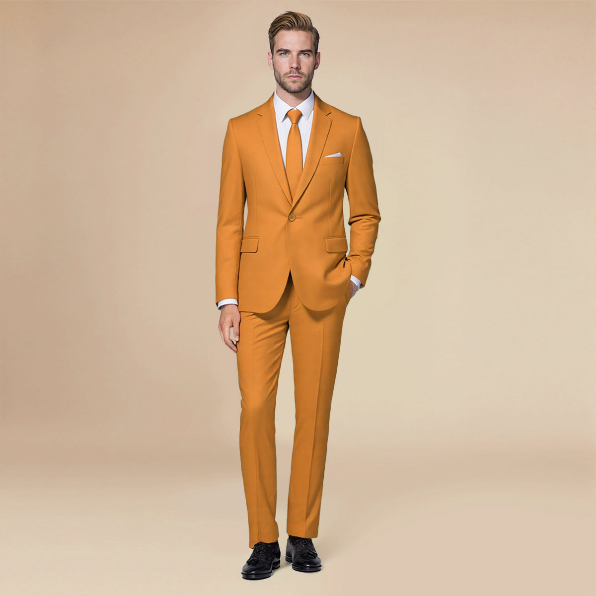 2-Piece Slim Fit Simple Designed Orange Suit - Cloudstyle