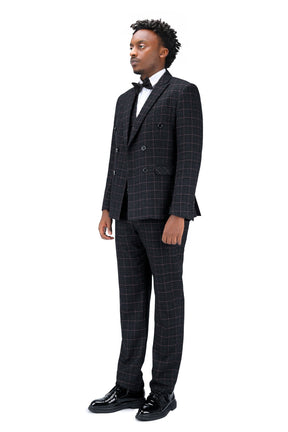 3-Piece Slim Fit Double Breasted Suit Plaid Yellow Suit