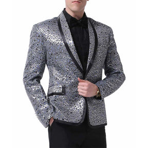 2-Piece Slim Fit Fish Scales Silver Sequin Suit