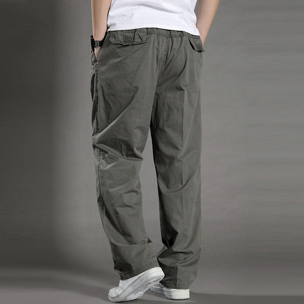 Men's Solid High-Waisted Straight-Leg Loose Casual Pants Khaki