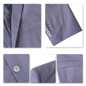 Slim Fit 2 Piece Suit 2 Button Formal Business Wedding Solid Suits Light Grey