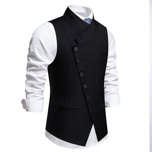 Men's solid color single-breasted slanted placket vest WHOLESALE - Cloudstyle