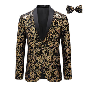 Men's Floral Sequined Single-Breasted Blazer Gold