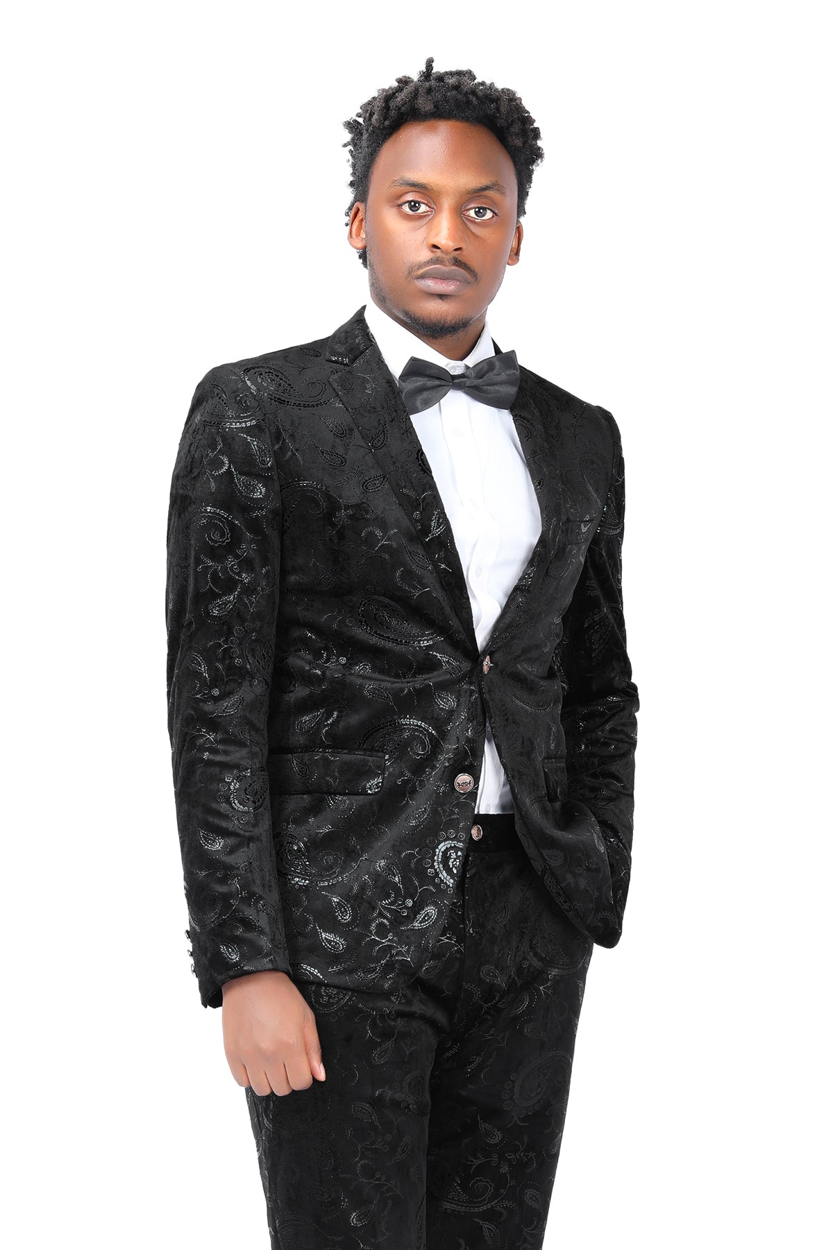 2-Piece Slim Fit Stylish Dress Floral Suit Black