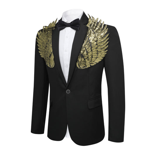 Gold Wings Black Blazer Dress Floral Blazer - Cloudstyle