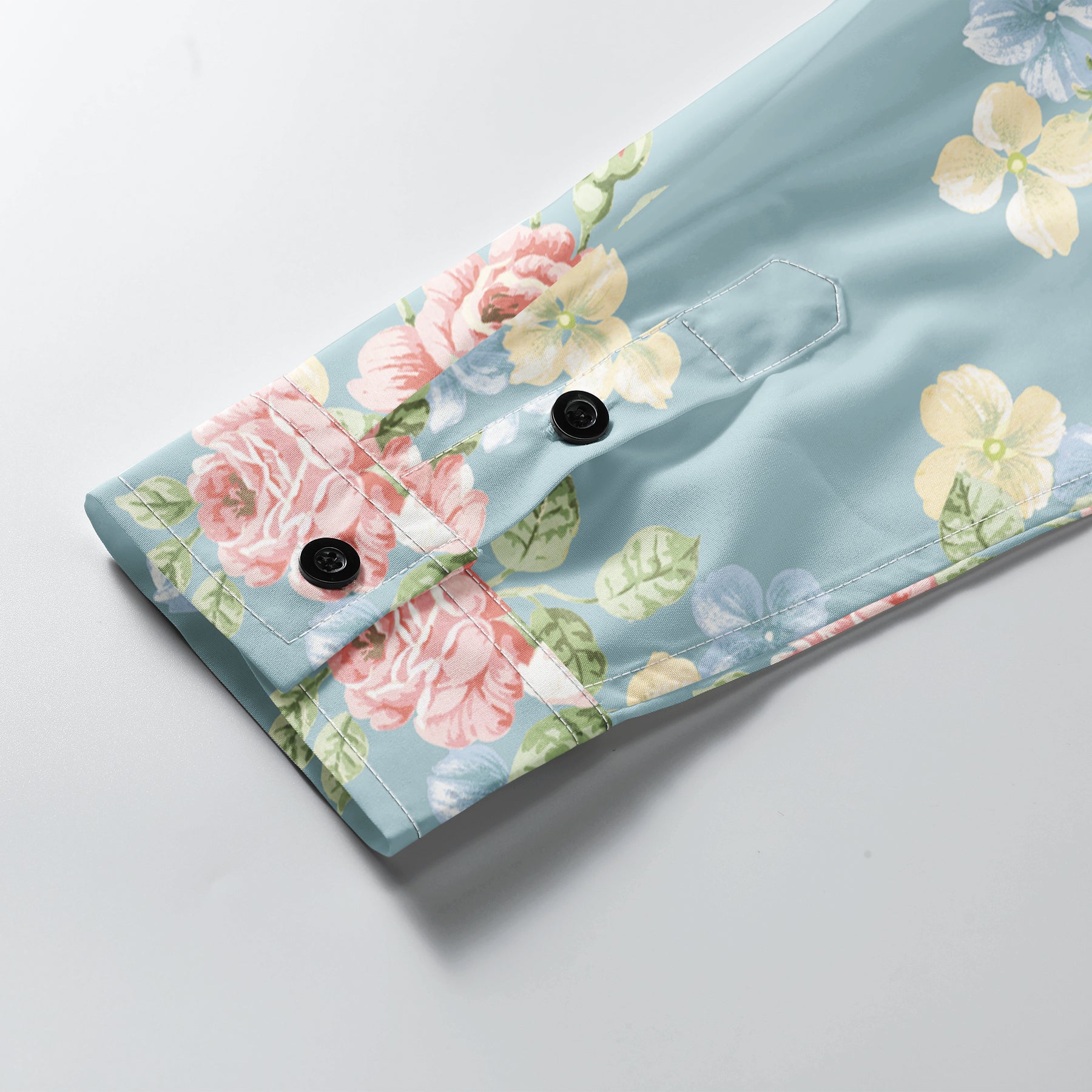 Mens Printed Lapel Long Sleeve Shirt White Blue Pink