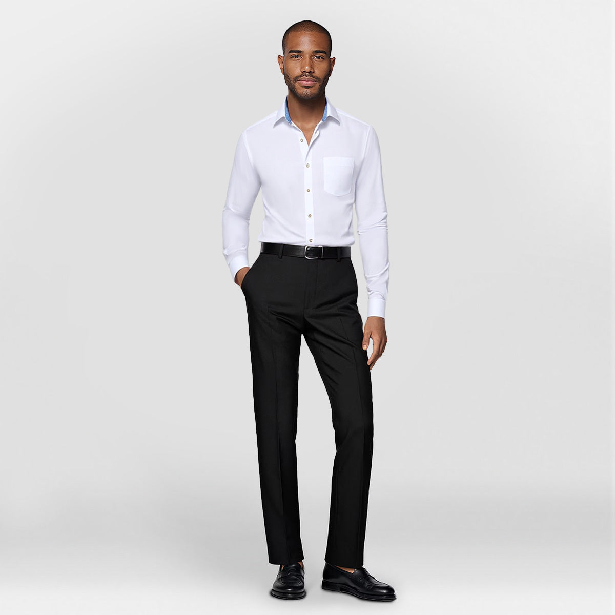 Men's Dress Shirt Slim Fit Button Down Stripe Checked Shirt White 02 - Cloudstyle
