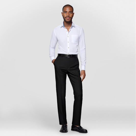 Men's Dress Shirt Slim Fit Button Down Stripe Checked Shirt White 02 - Cloudstyle