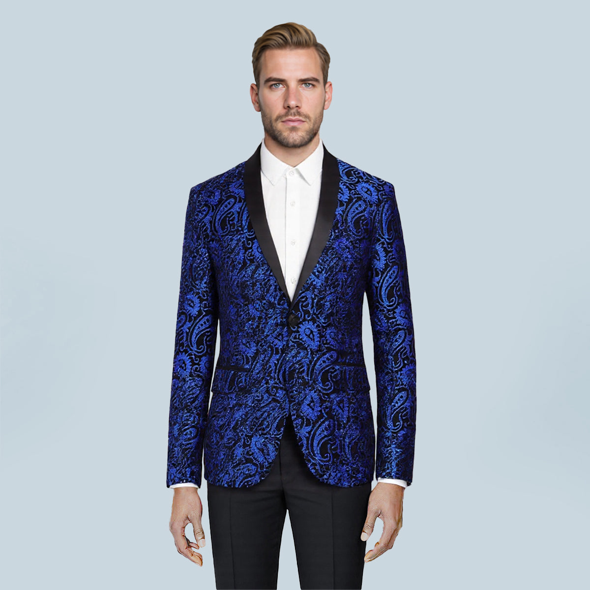 Mens Paisley Shiny One Button Sequin Blazer Red & Blue - Cloudstyle