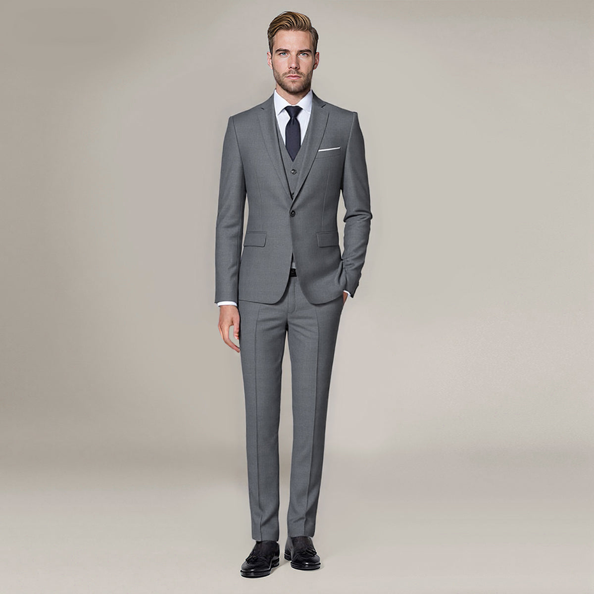 NXY03 Series 3-Piece Classic One Button Dark Grey Suit NXY03 Series 3-Piece Classic One Button Dark Grey Suit