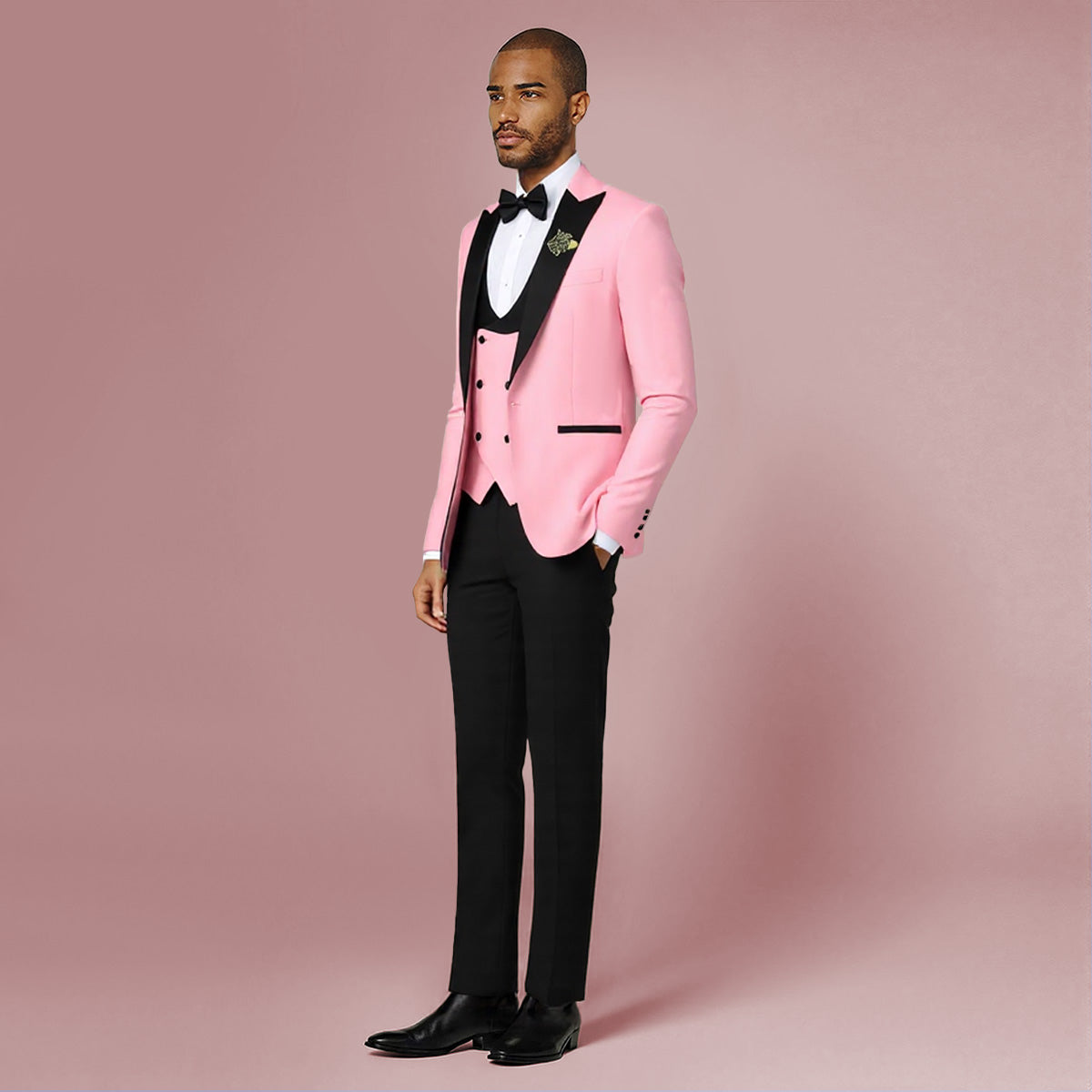 3 Piece Men's Suits One Button Slim Fit Peaked Lapel Tuxedo Pink - Cloudstyle