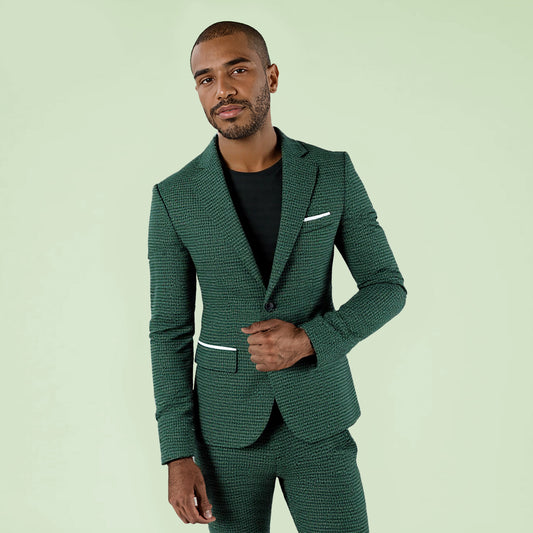 Mens Slim Fit Suit Single Breasted Wedding Suit Jacket Houndstooth Blazer Green - Cloudstyle