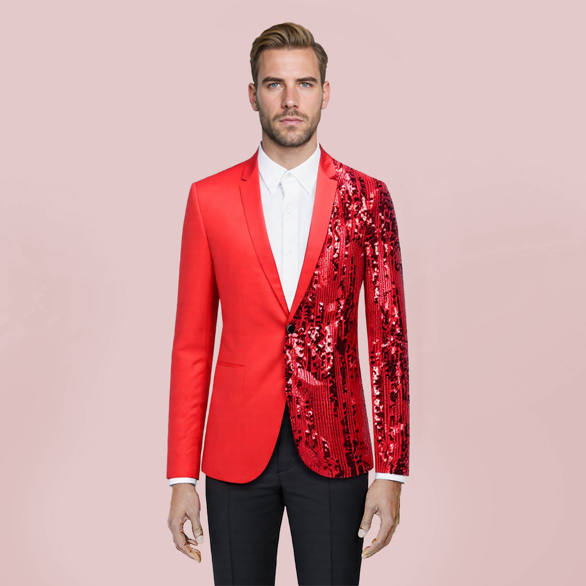 Mens Stylish Dinner Tux Dress Blazer Slim Fit Sequin Blue & Red - Cloudstyle