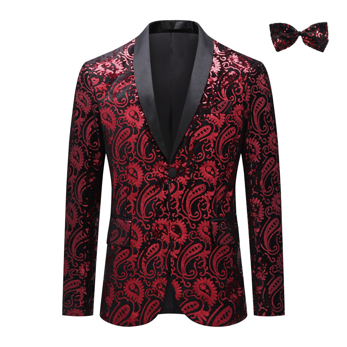 Men's Floral Sequined Single-Breasted Blazer Red
