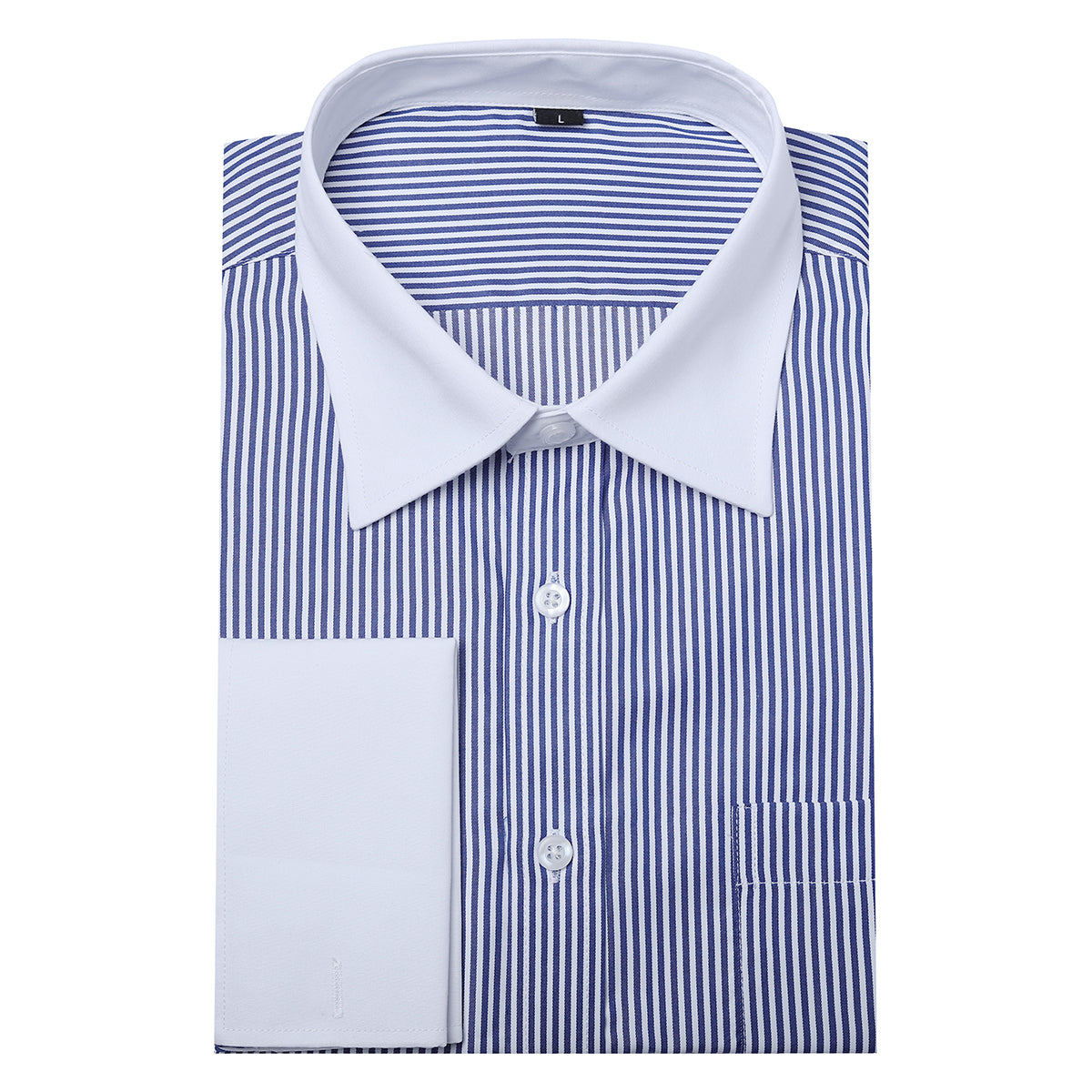 Men's Dress Shirt Slim Fit Button Down Stripe Checked Shirt Navy - Cloudstyle