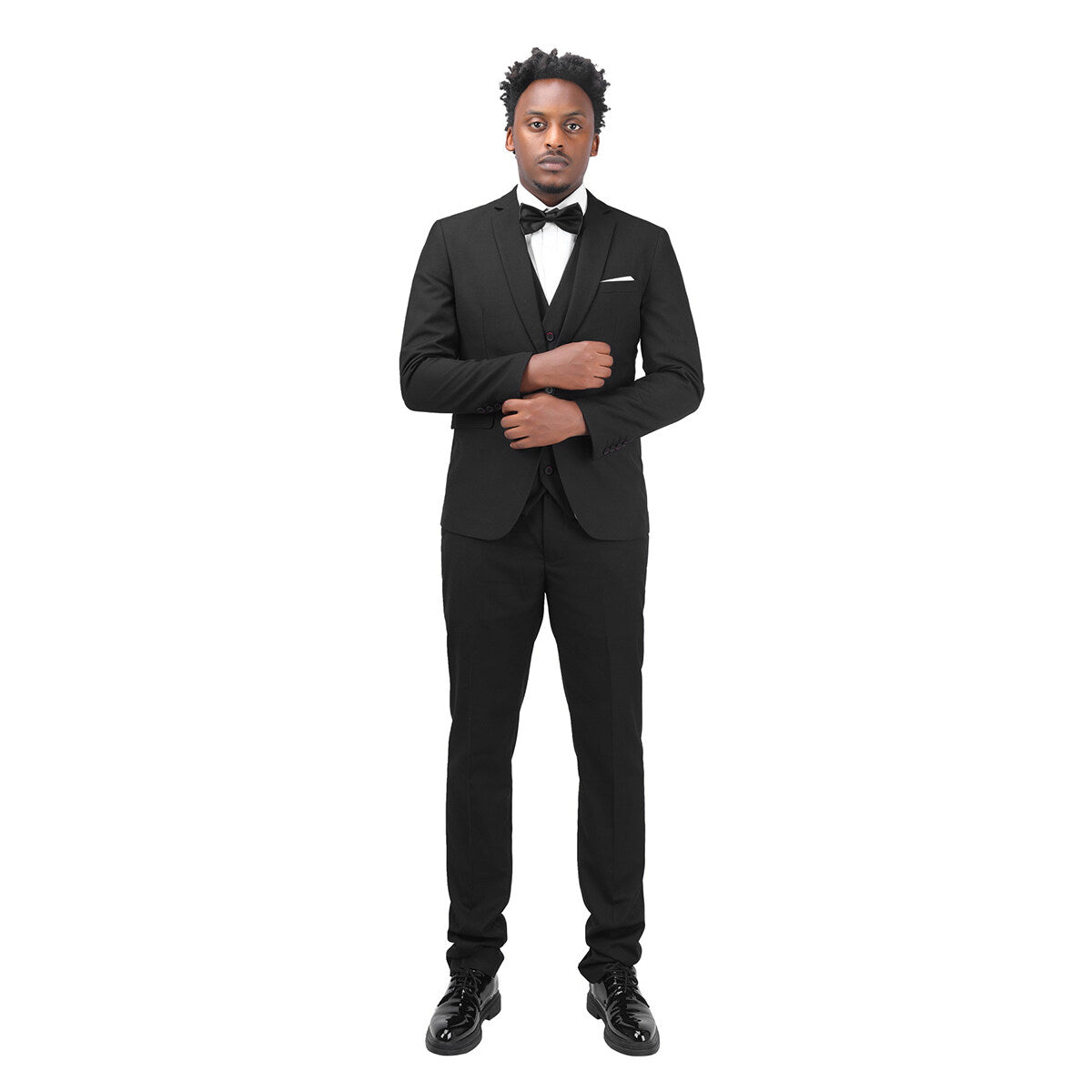 3-Piece Slim Fit Solid Color Jacket Smart Wedding Formal Suit Black