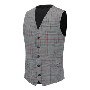 Checked Vests Stripes Business Slim Fit Cotton Grey