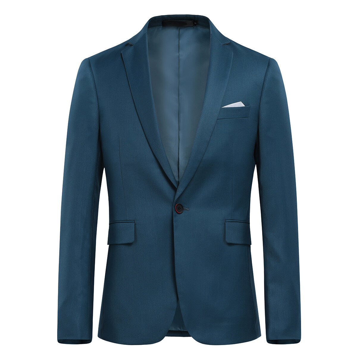 3-Piece Slim Fit Solid Color Jacket Smart Wedding Formal Suit Sea Blue - Cloudstyle