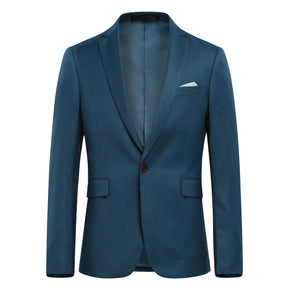 3-Piece Slim Fit Solid Color Jacket Smart Wedding Formal Suit Sea Blue