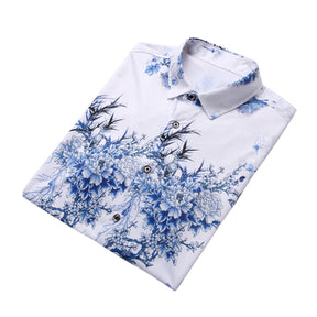 Trendy Men's Printed Short-Sleeve Floral Shirt Blue
