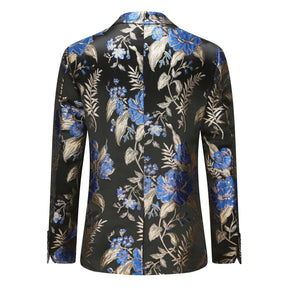 Men's Printed Lapel One Button Blazer Dark Blue