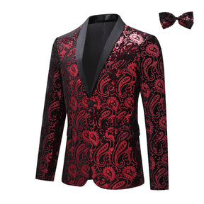 Men's Floral Sequined Single-Breasted Blazer Red