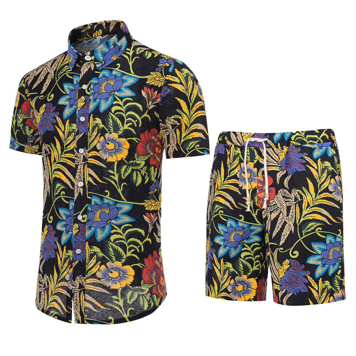 2-Piece Flower Hawaiian Style Printed Summer Suit