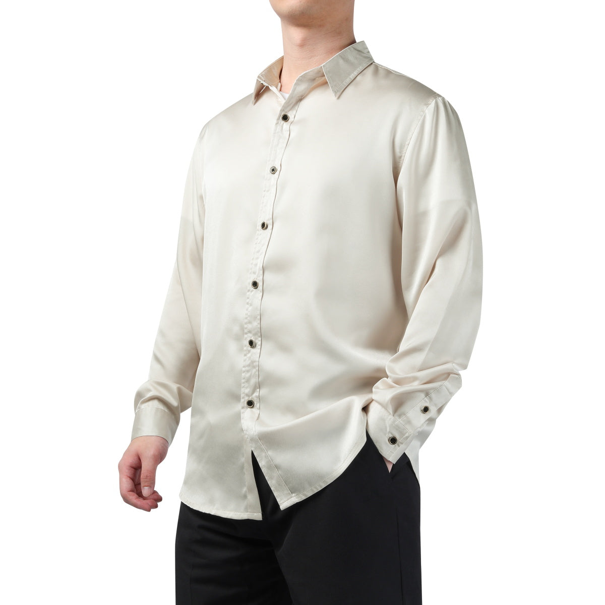 Luxury Solid-Colored Men's Dress Shirt Beige