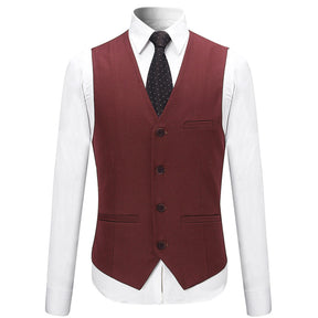 3-Piece Slim Fit Solid Color Jacket Smart Wedding Formal Suit Wine Red