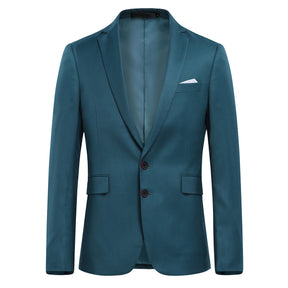 Mens Solid Color Two Button Single Breasted Blazer Sea Blue