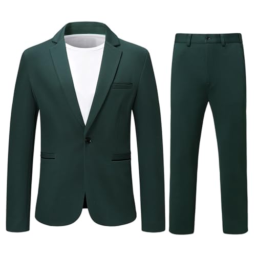 Cloudstyle Mens 2 Piece Suits Casual 1 Button Suit Sets Green