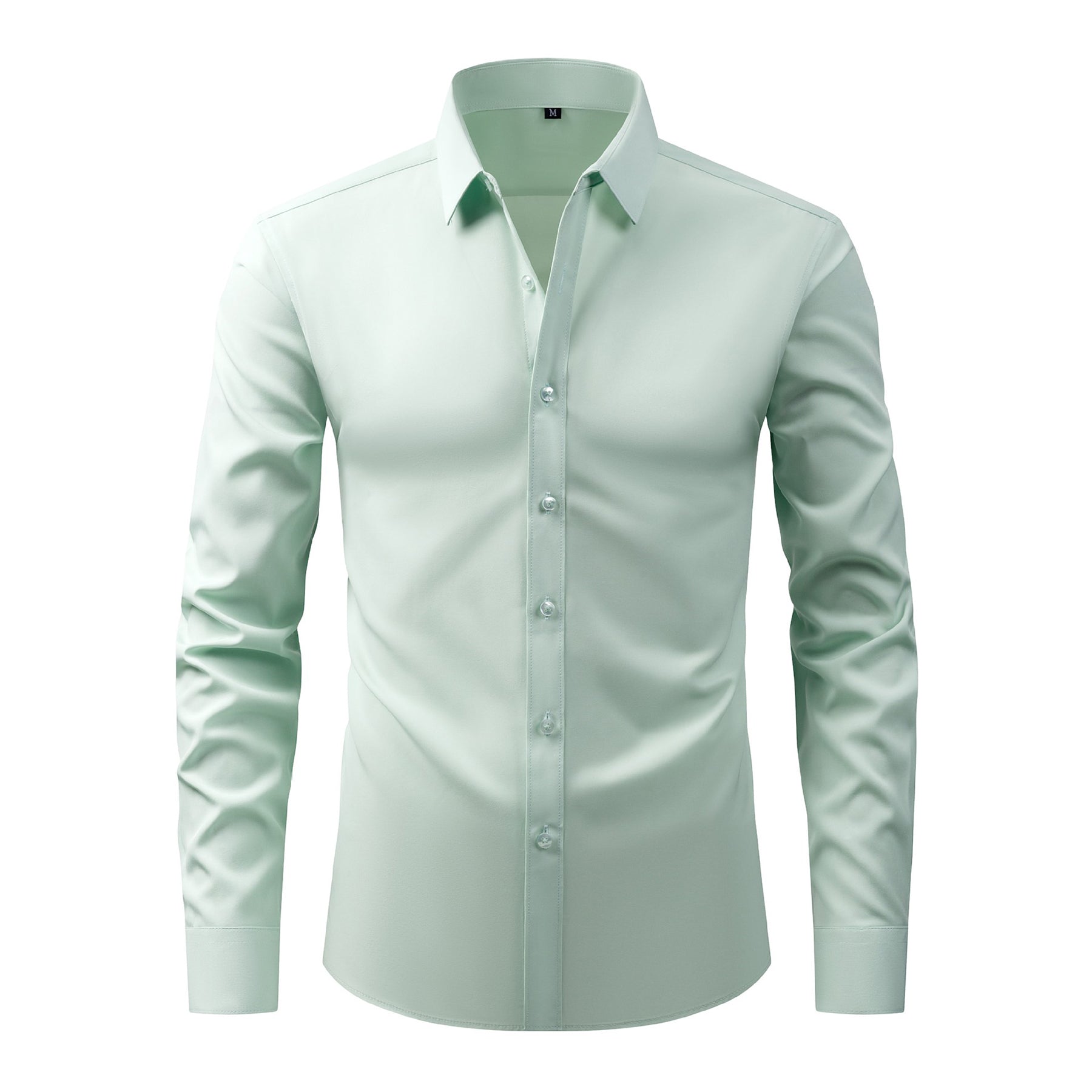 Men's Solid Square Neck Fitted Business Long-Sleeved Shirt Pink