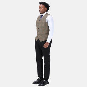 Checked Vests Stripes Business Slim Fit Cotton Coffee