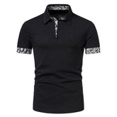 Men's Contrast Color Polo Collar Short Sleeve T-Shirt Black