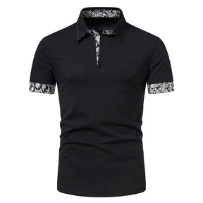 Men's Contrast Color Polo Collar Short Sleeve T-Shirt Black