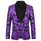 Purple Sequins Blazer Shawl Collar Blazer