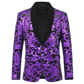 Purple Sequins Blazer Shawl Collar Blazer
