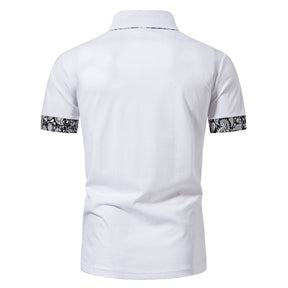 Men's Contrast Color Polo Collar Short Sleeve T-Shirt White