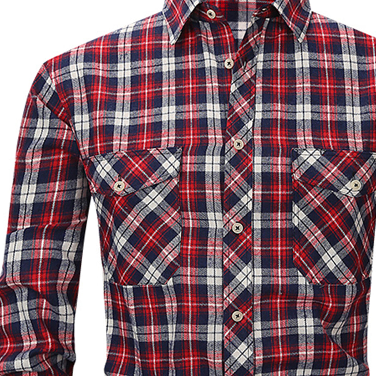 Men's Lapel Paid Long-sleeved Shirt WHOLESALE - Cloudstyle