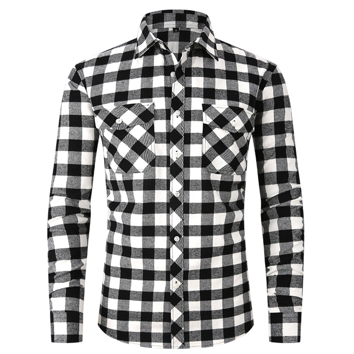 Men's Lapel Paid Long-sleeved Shirt Green and Black