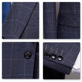 3-Piece Slim Fit Suit Plaid Casual Grey Suit