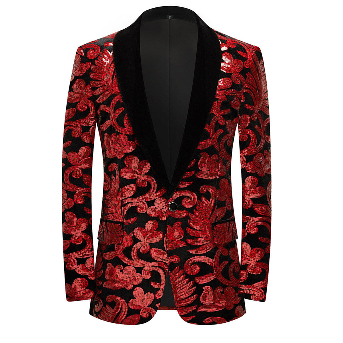 Red Sequins Blazer Shawl Collar Blazer