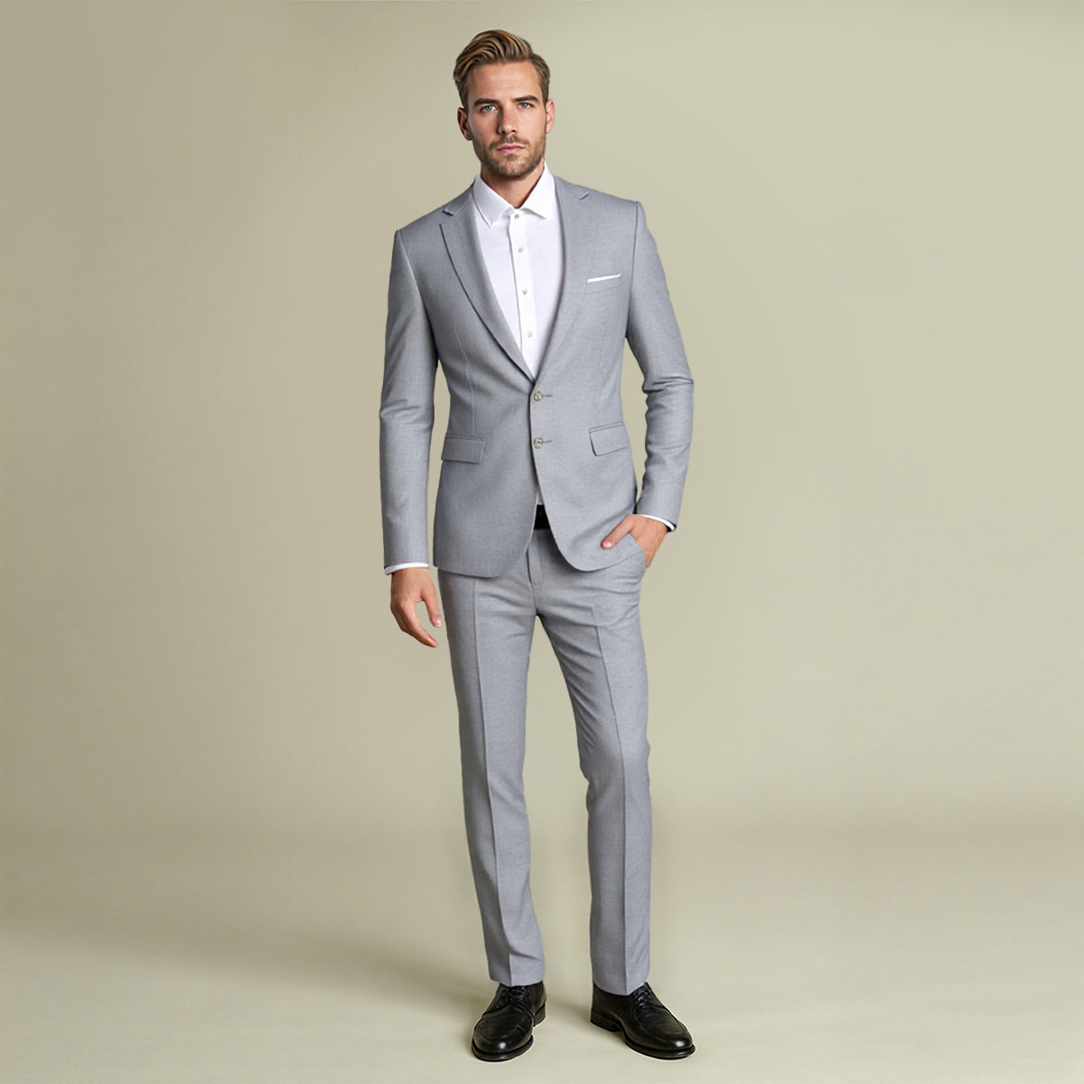 2-Piece Slim Fit Two Button Light Grey Suit