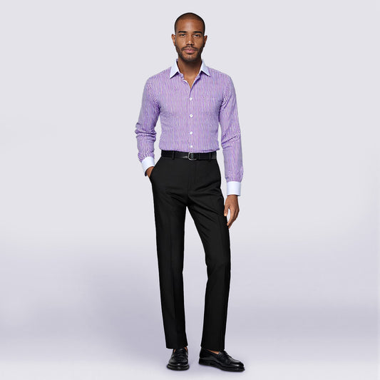 Men's Dress Shirt Slim Fit Button Down Stripe Checked Shirt Purple - Cloudstyle