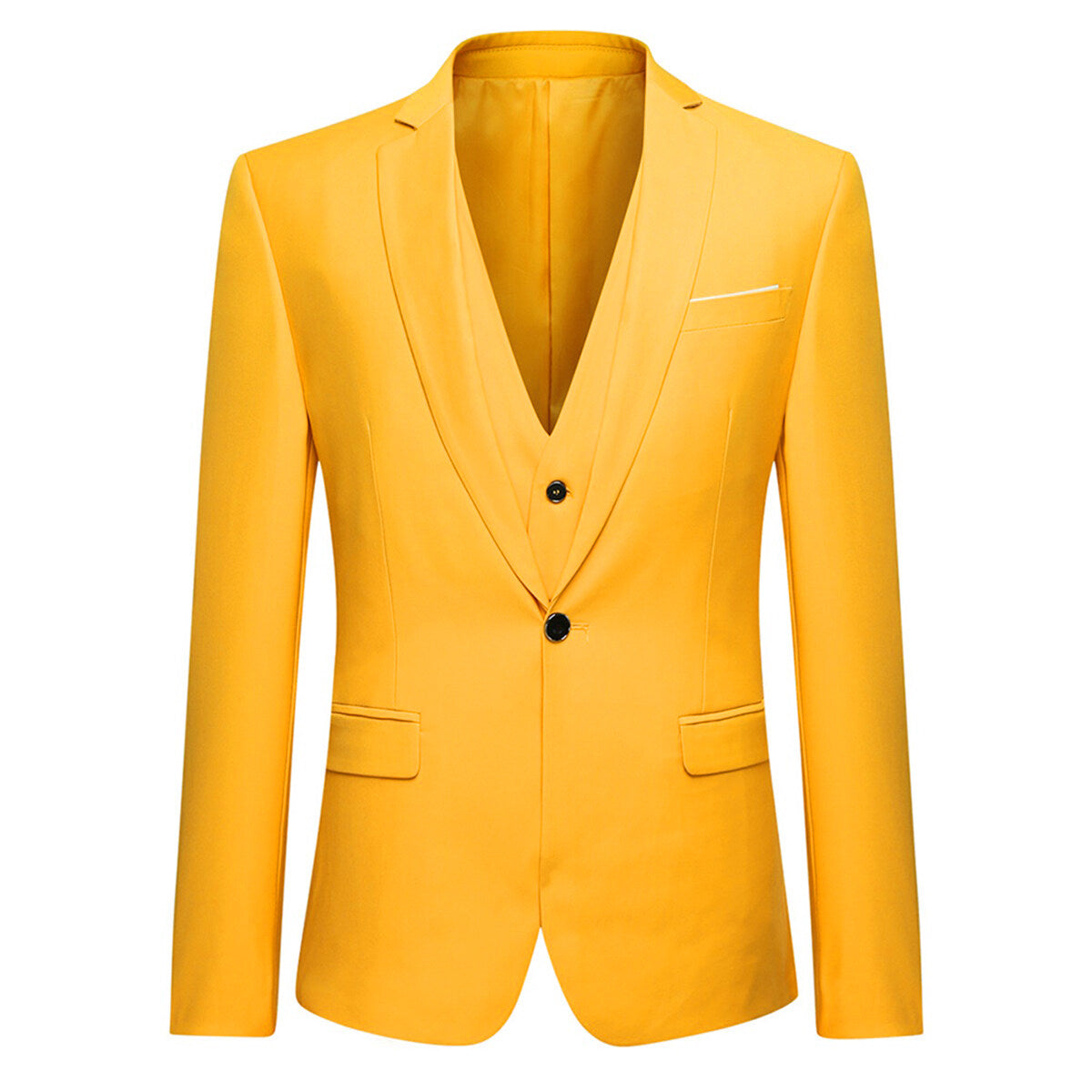 3-Piece Slim Fit One Button Fashion Yellow Suit